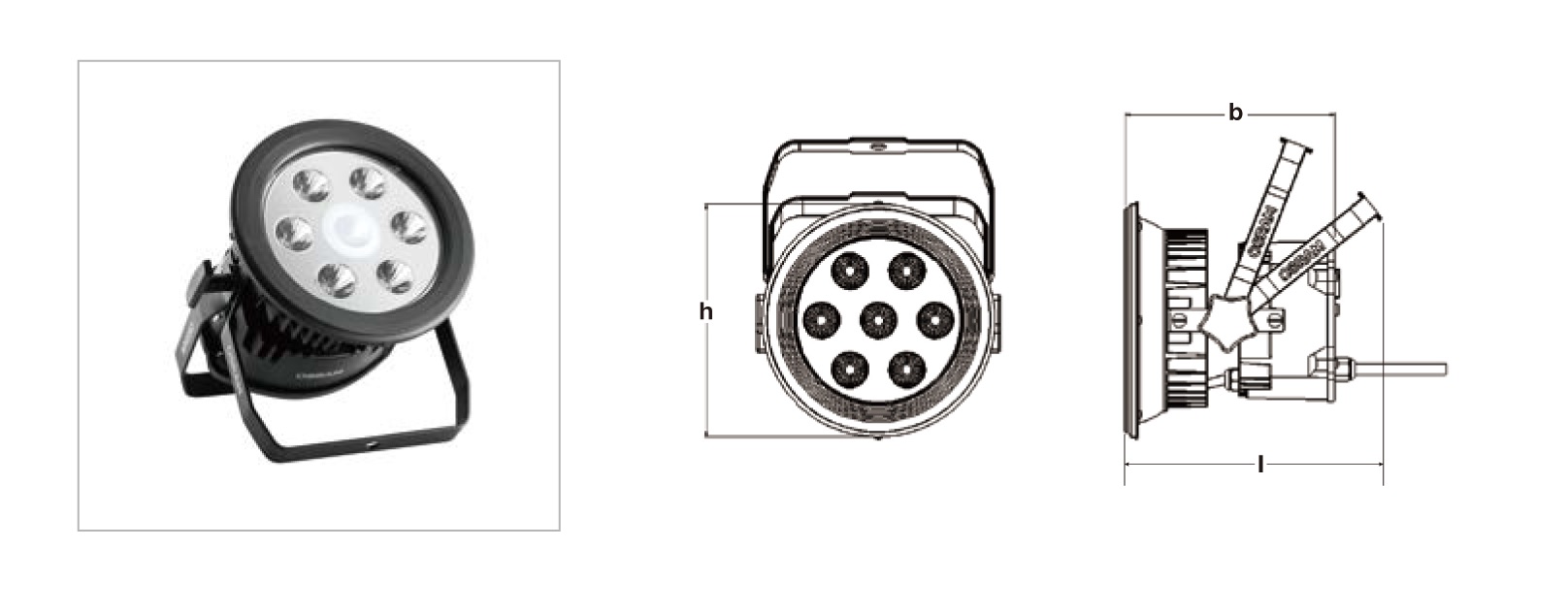 OSRAM KREIOS WEDDING PAR: product view with front and side dimensional drawings